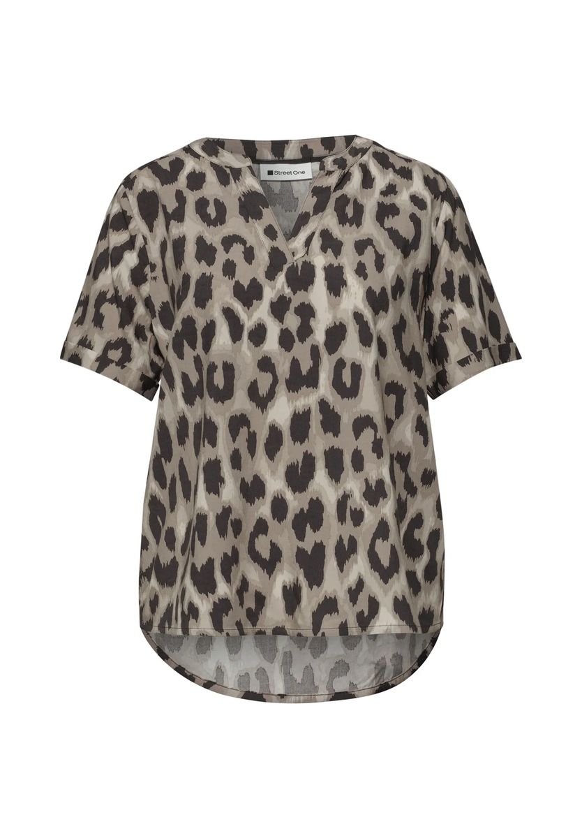 Bluse mit Leopardenmuster und Split-Neck