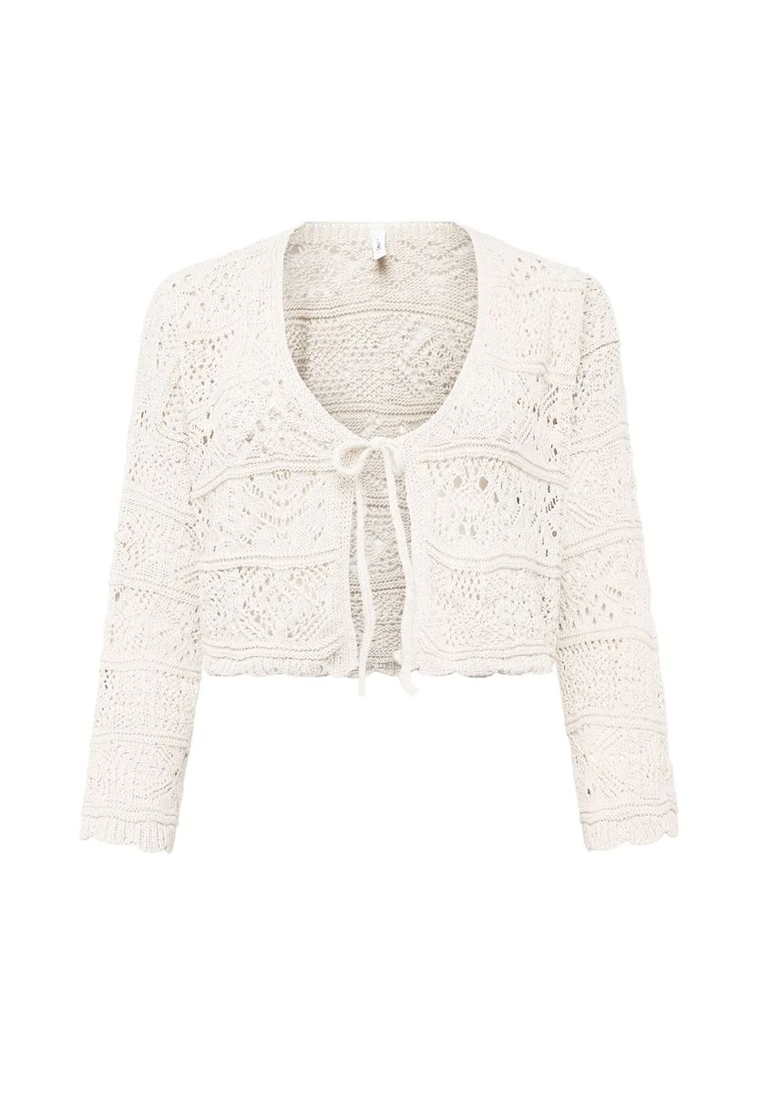Kurze Häkelstrickjacke zum Binden