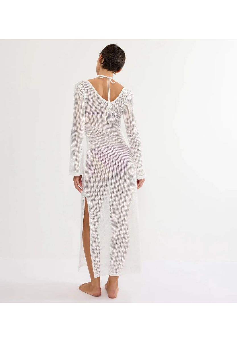 Transparentes Häkelstrick-Maxikleid für den Strand