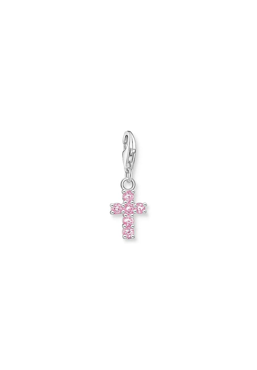 Kreuz-Charm mit funkelnden rosa Zirkonia