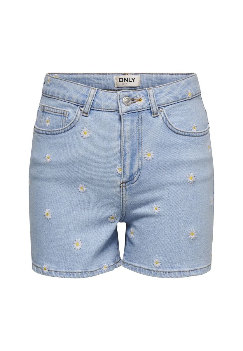 High-Waist Jeansshorts mit Gänseblümchen-Stickerei