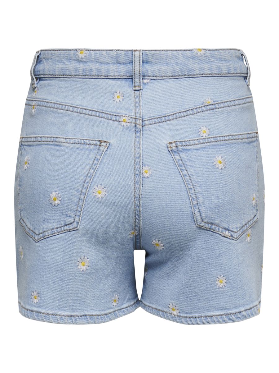 High-Waist Jeansshorts mit Gänseblümchen-Stickerei
