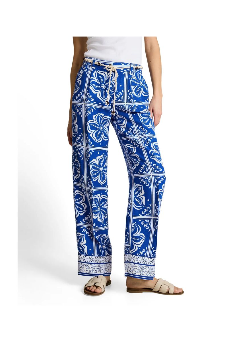 Gemusterte Leinenhose mit geradem Bein