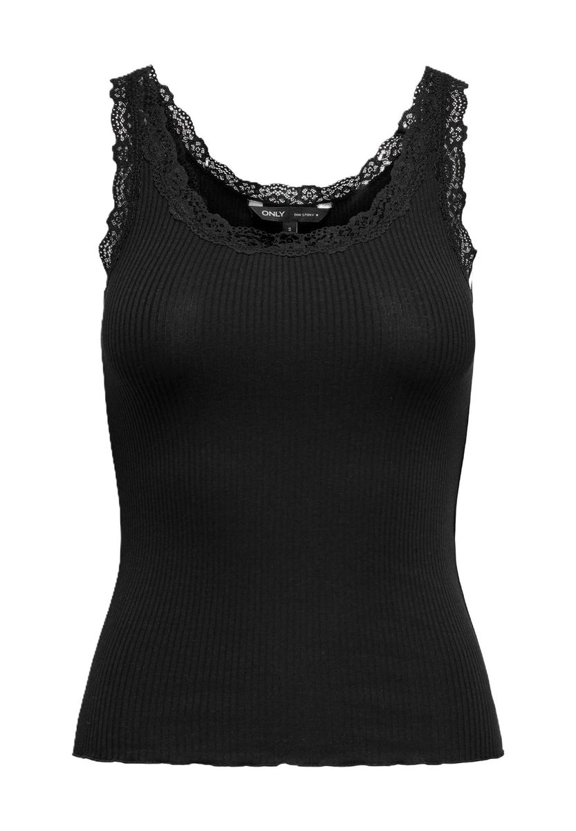 Geripptes Tanktop mit Spitzenbesatz