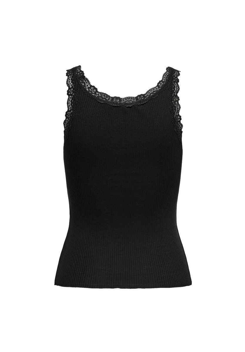 Geripptes Tanktop mit Spitzenbesatz
