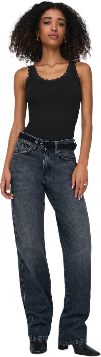 Geripptes Tanktop mit Spitzenbesatz