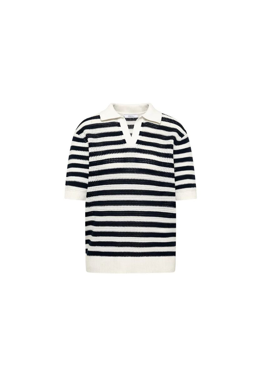 Gestreiftes Poloshirt in Mesh-Optik