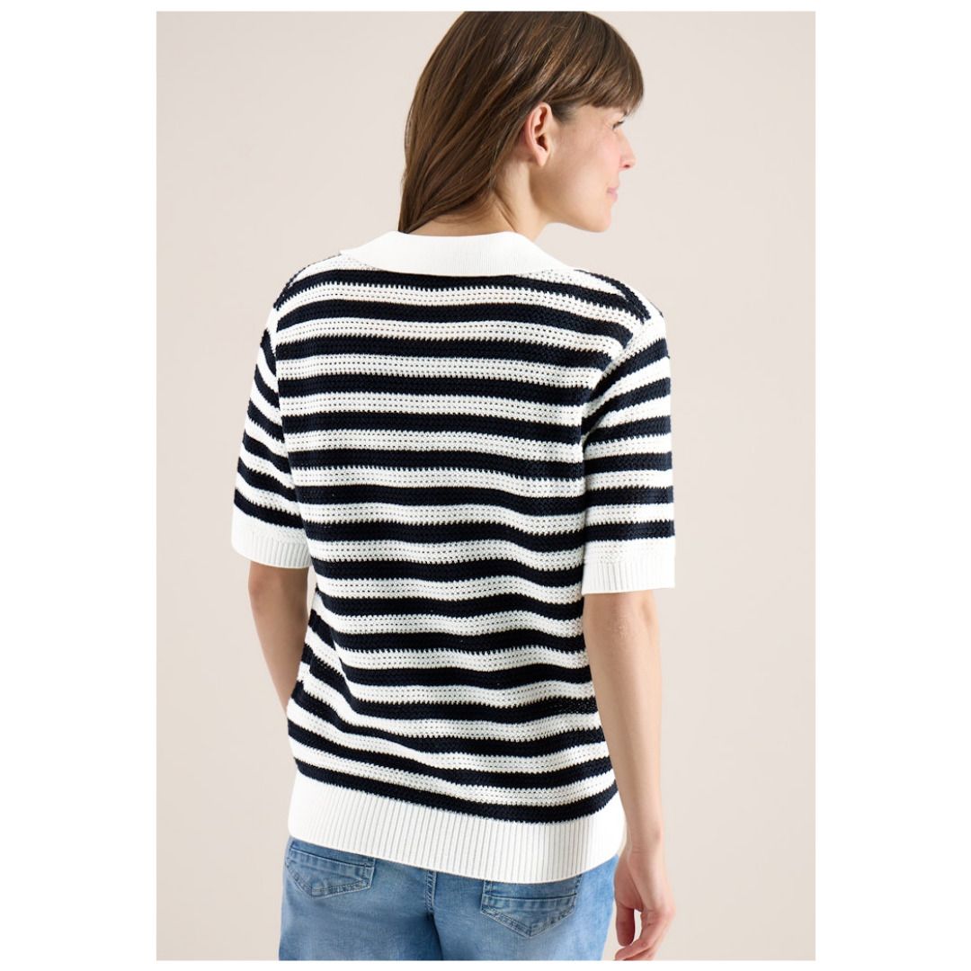 Gestreiftes Poloshirt in Mesh-Optik