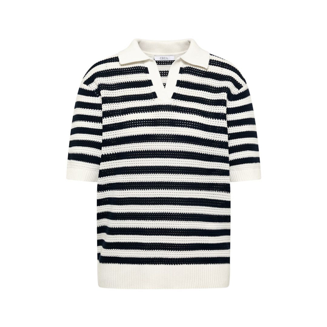 Gestreiftes Poloshirt in Mesh-Optik