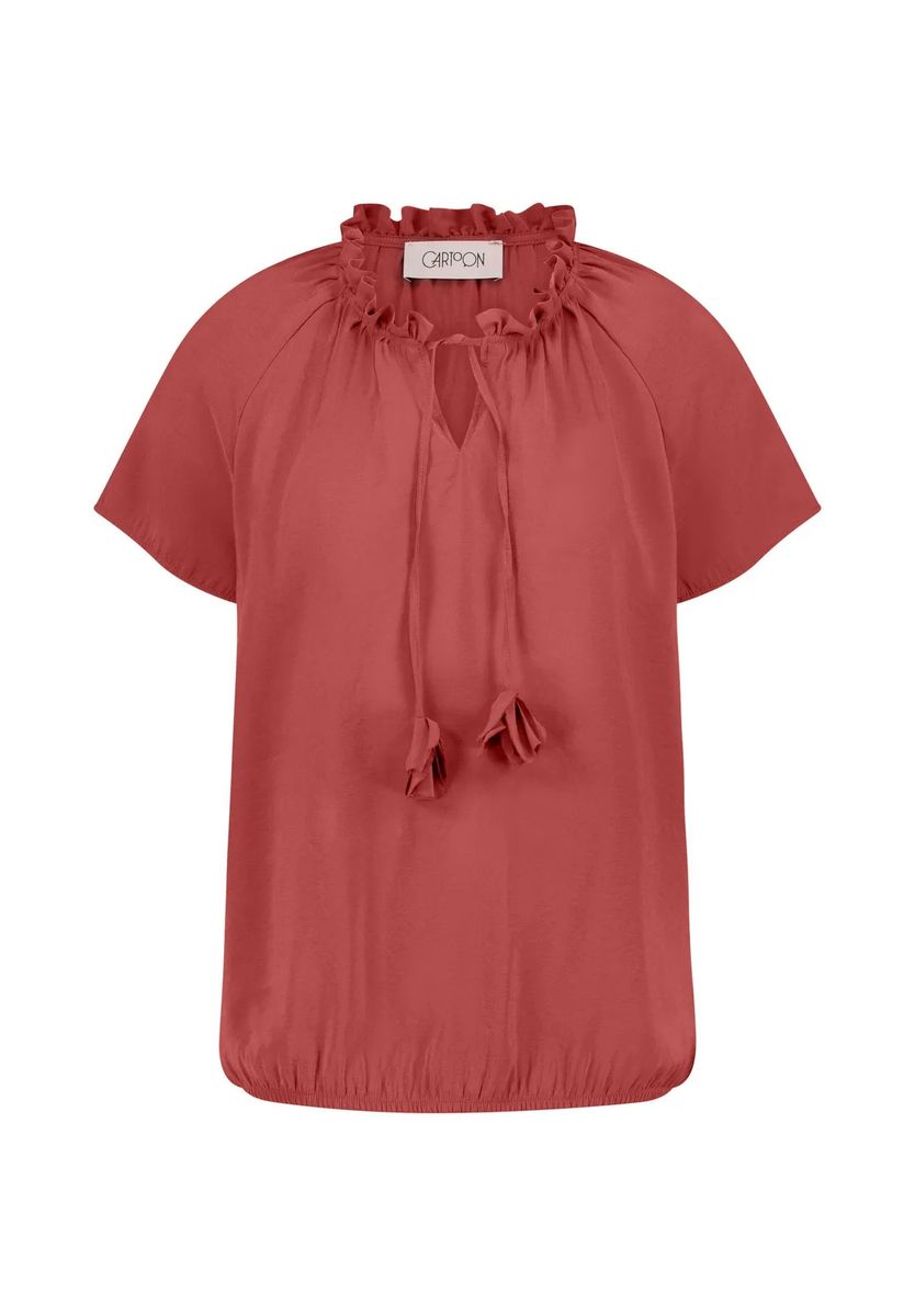 Kurzärmelige Shirtbluse mit Rüschenkragen