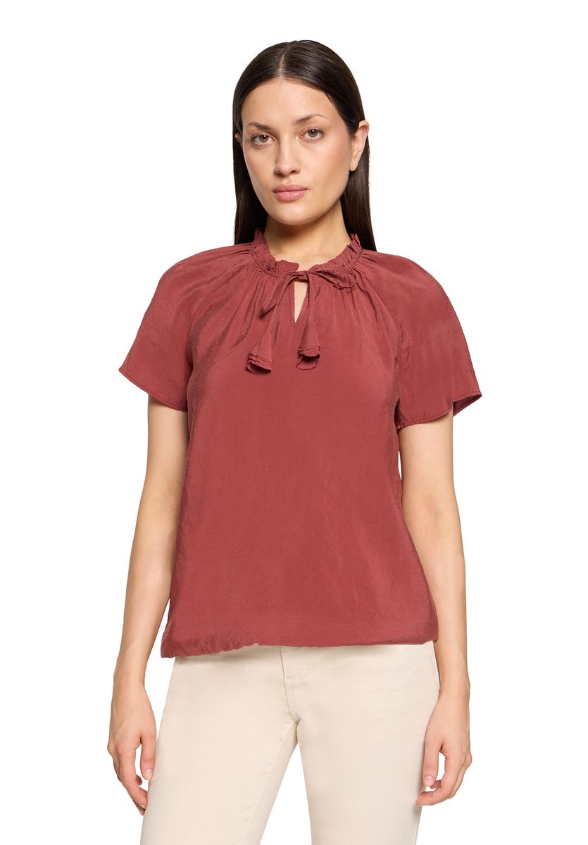 Kurzärmelige Shirtbluse mit Rüschenkragen