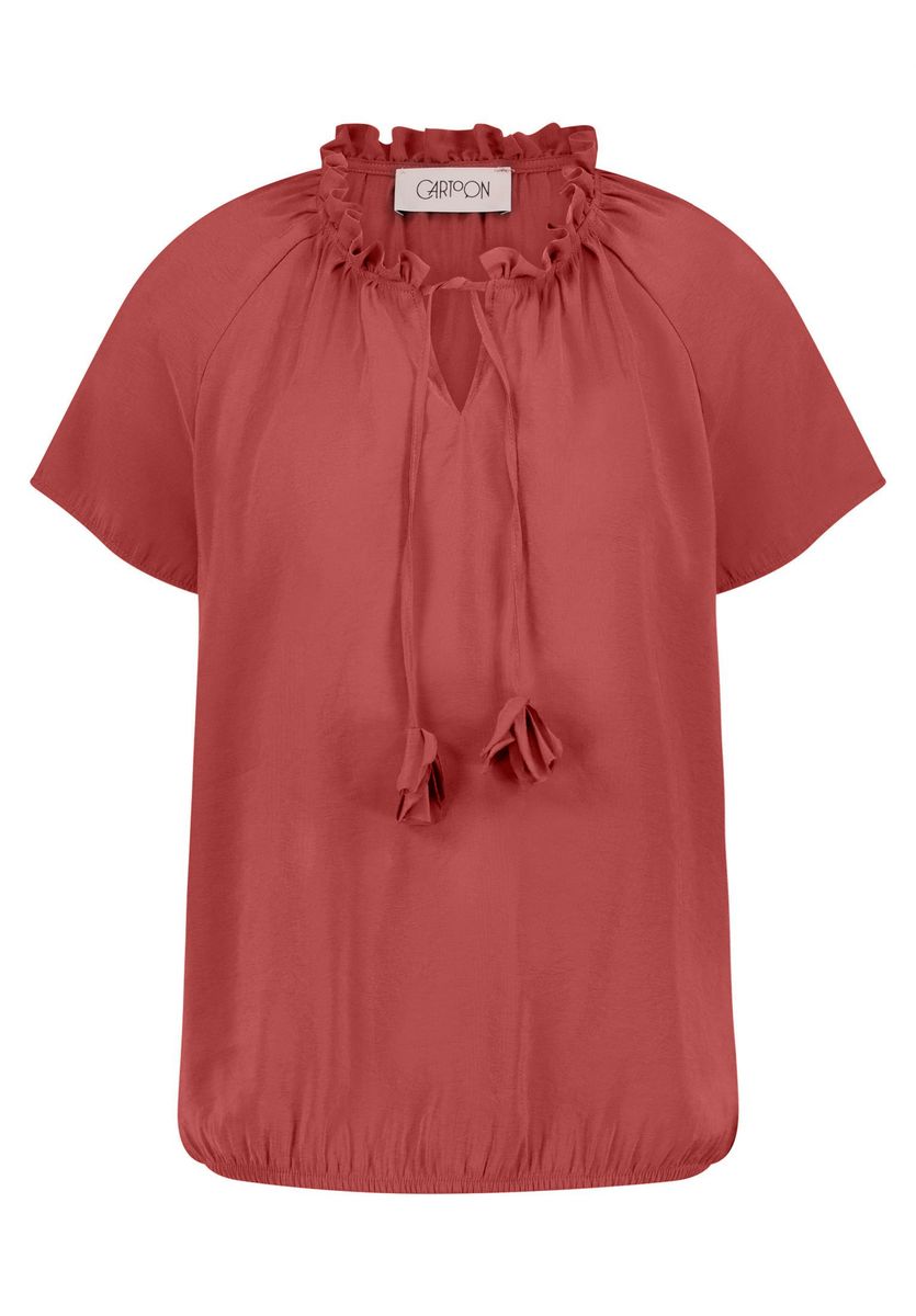 Kurzärmelige Shirtbluse mit Rüschenkragen