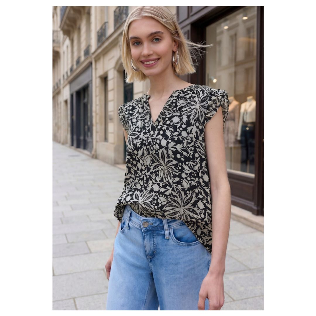 Ärmellose V-Ausschnitt Bluse mit Blumenmuster