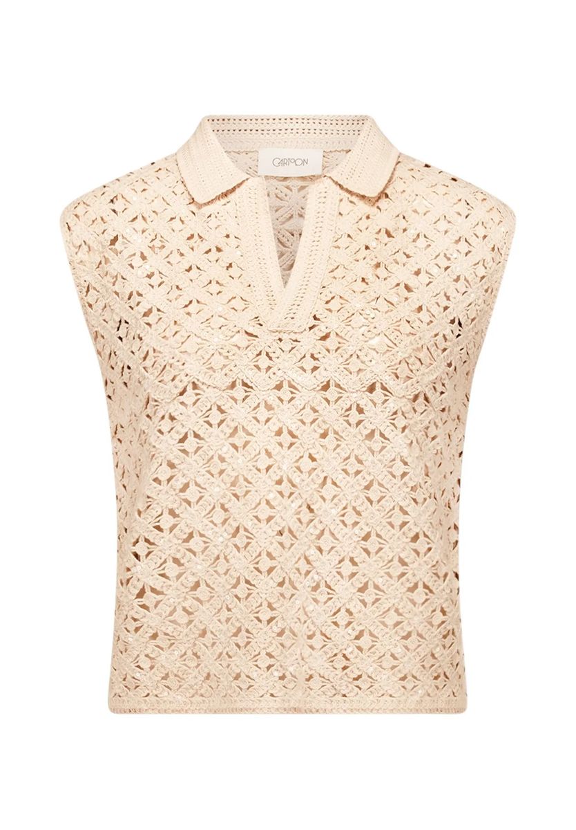 Ärmelloses Polo-Top mit Häkelmuster