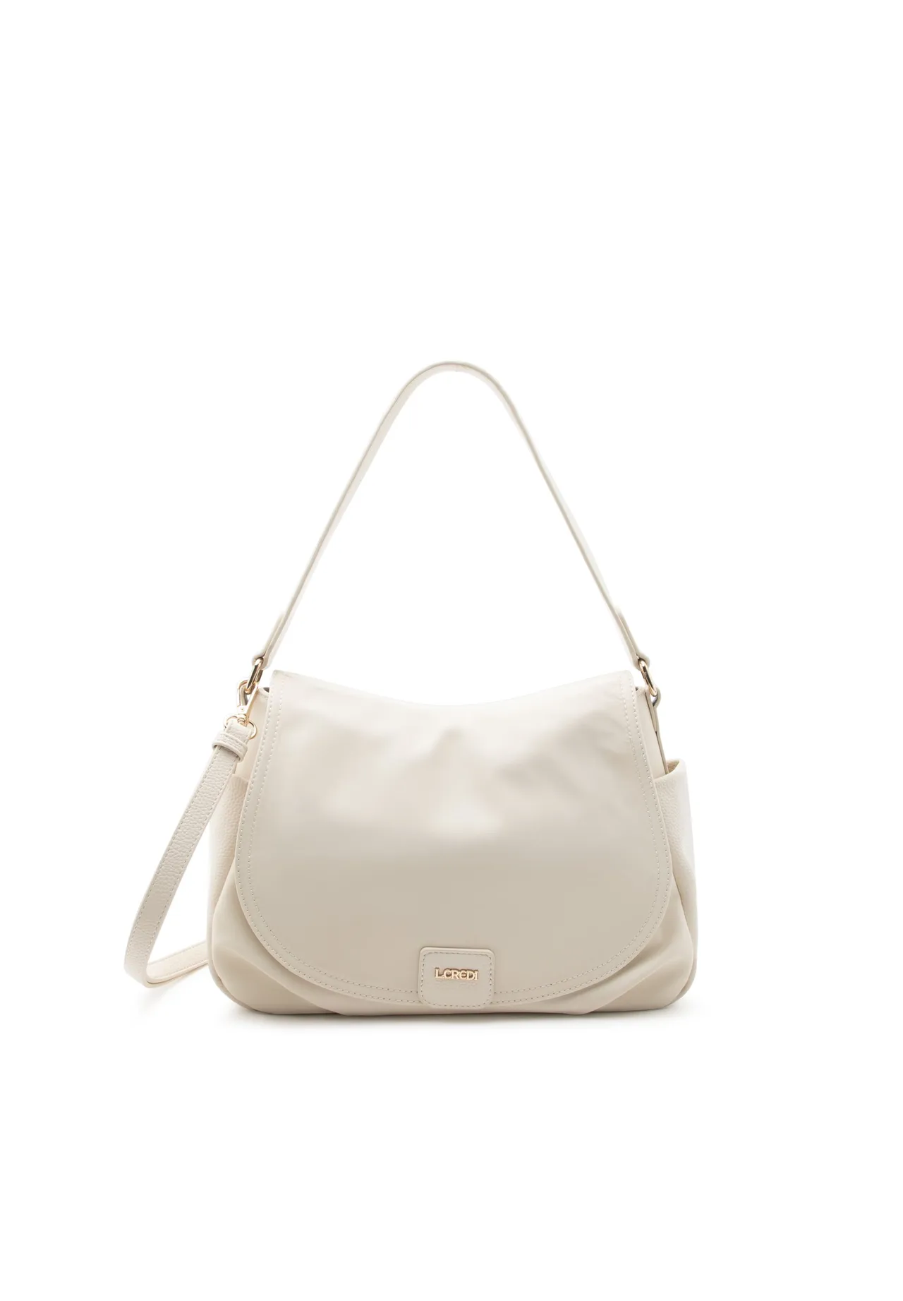 Schultertasche mit Materialmix und Überschlag