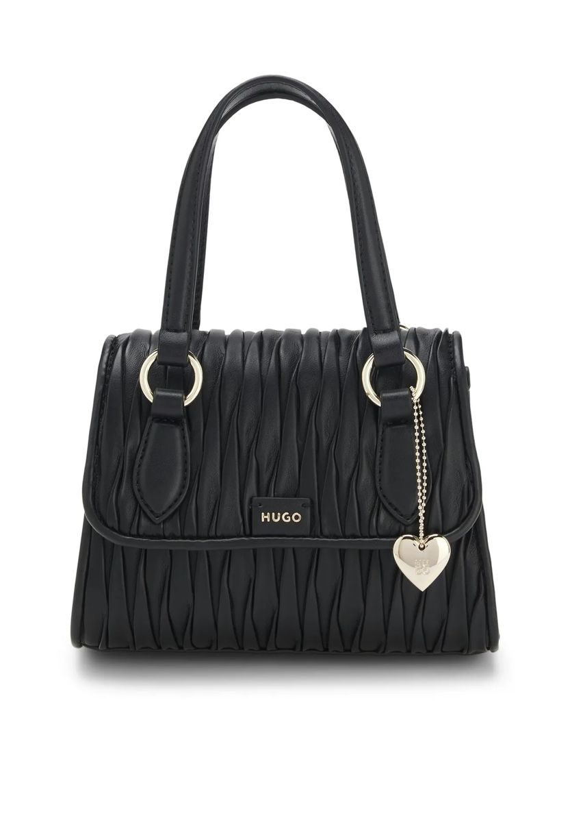 Geraffte Kunstleder-Handtasche mit Anhänger