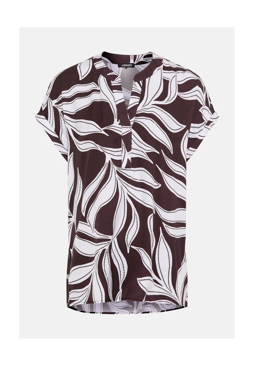 Fließende Blätterprint-Bluse mit Schlitz-Ausschnitt