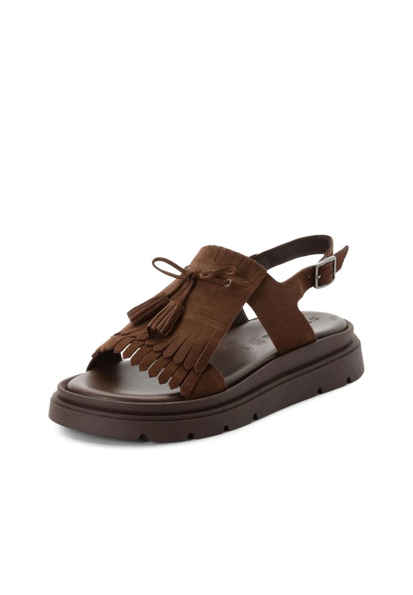 Plateau-Sandalen aus Wildleder mit Fransen