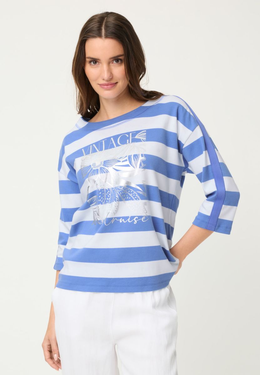 Gestreiftes 3/4-Arm Baumwoll-Sweatshirt