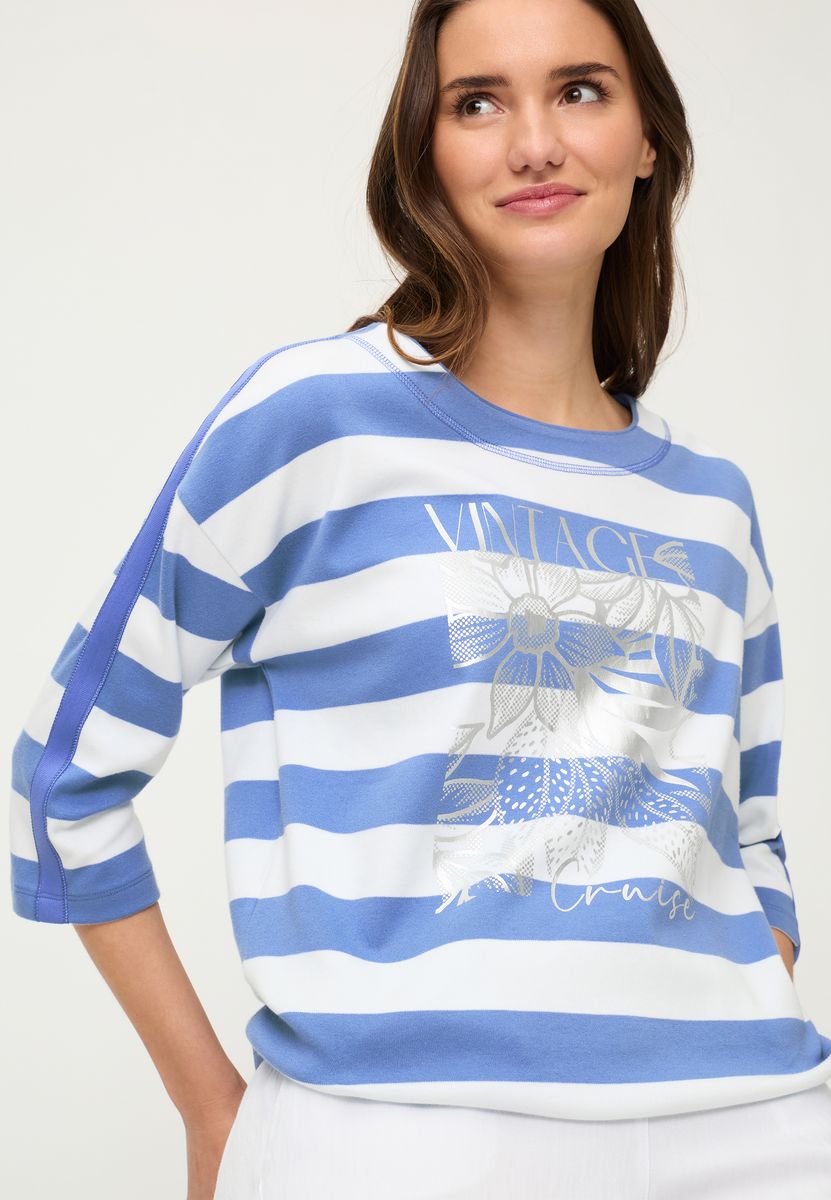 Gestreiftes 3/4-Arm Baumwoll-Sweatshirt
