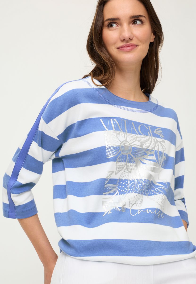 Gestreiftes 3/4-Arm Baumwoll-Sweatshirt