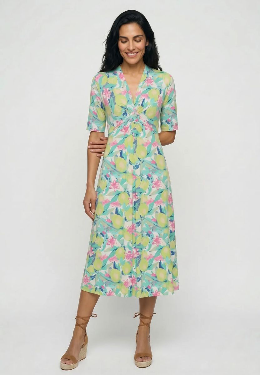 Midikleid mit Blumen- und Zitronenmuster