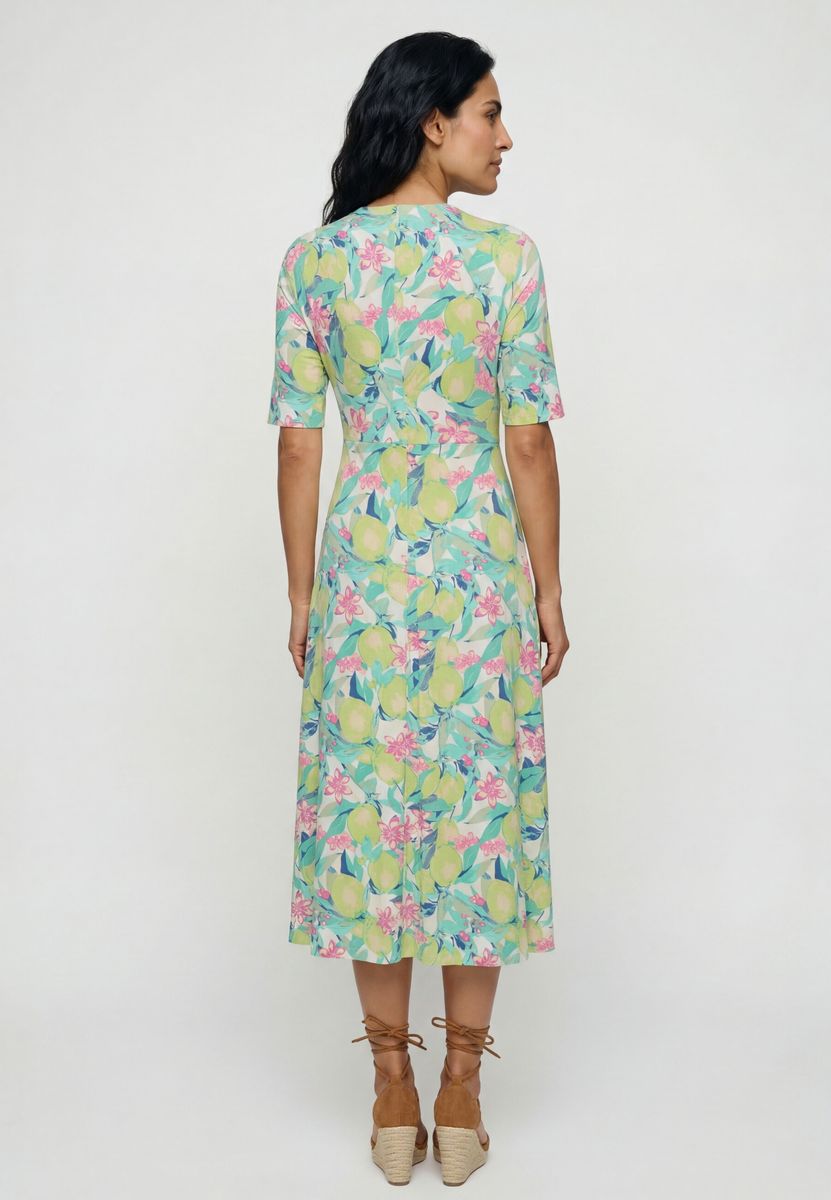 Midikleid mit Blumen- und Zitronenmuster