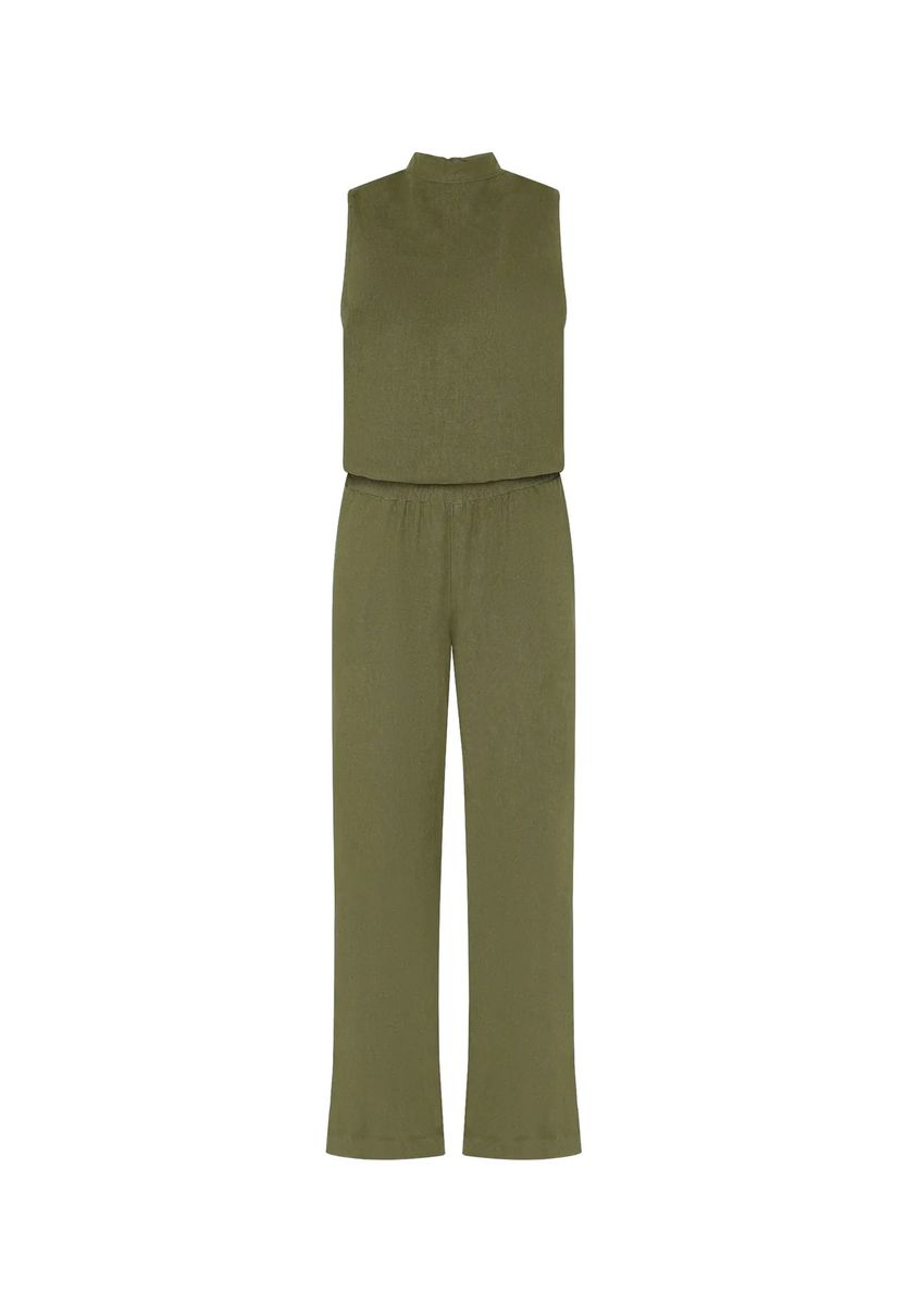 Ärmelloser Jumpsuit mit Stehkragen und Schleife