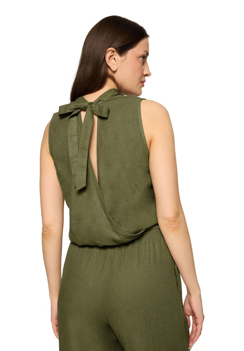 Ärmelloser Jumpsuit mit Stehkragen und Schleife