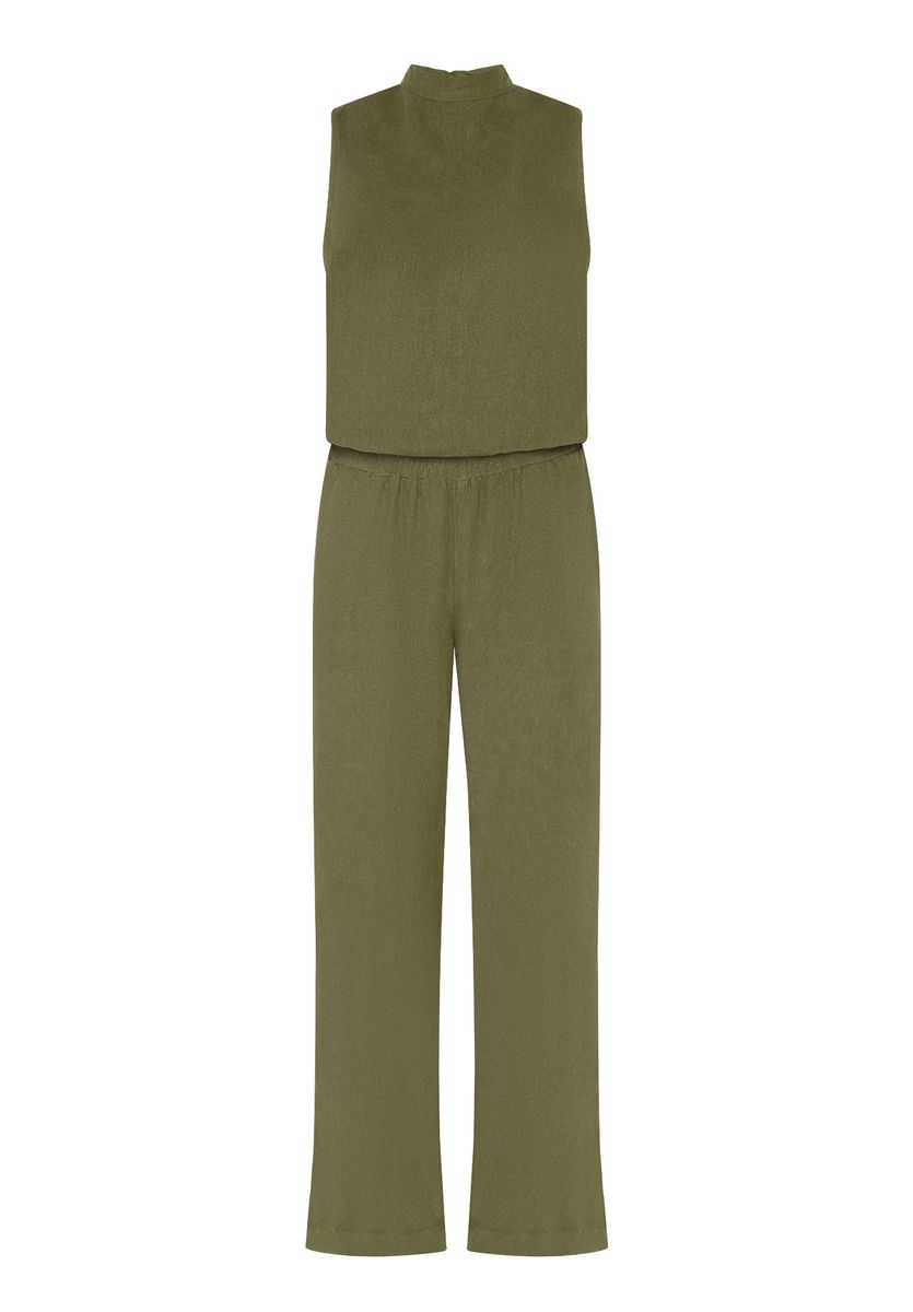 Ärmelloser Jumpsuit mit Stehkragen und Schleife