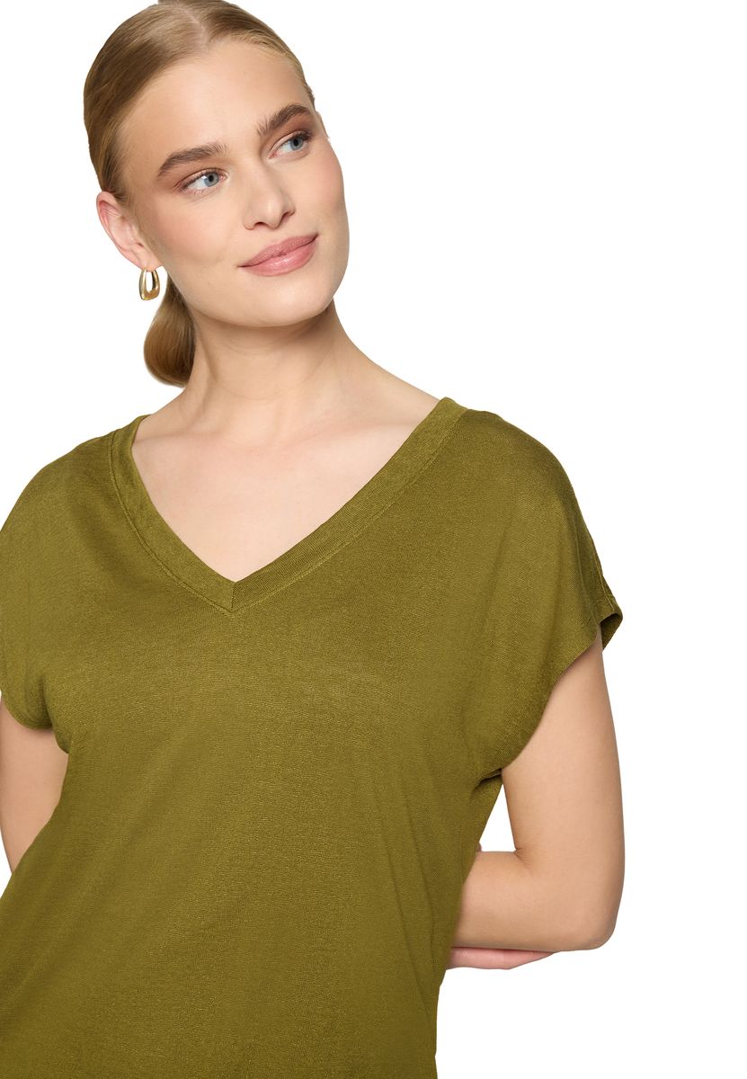 Lässiges V-Ausschnitt Slub-Shirt
