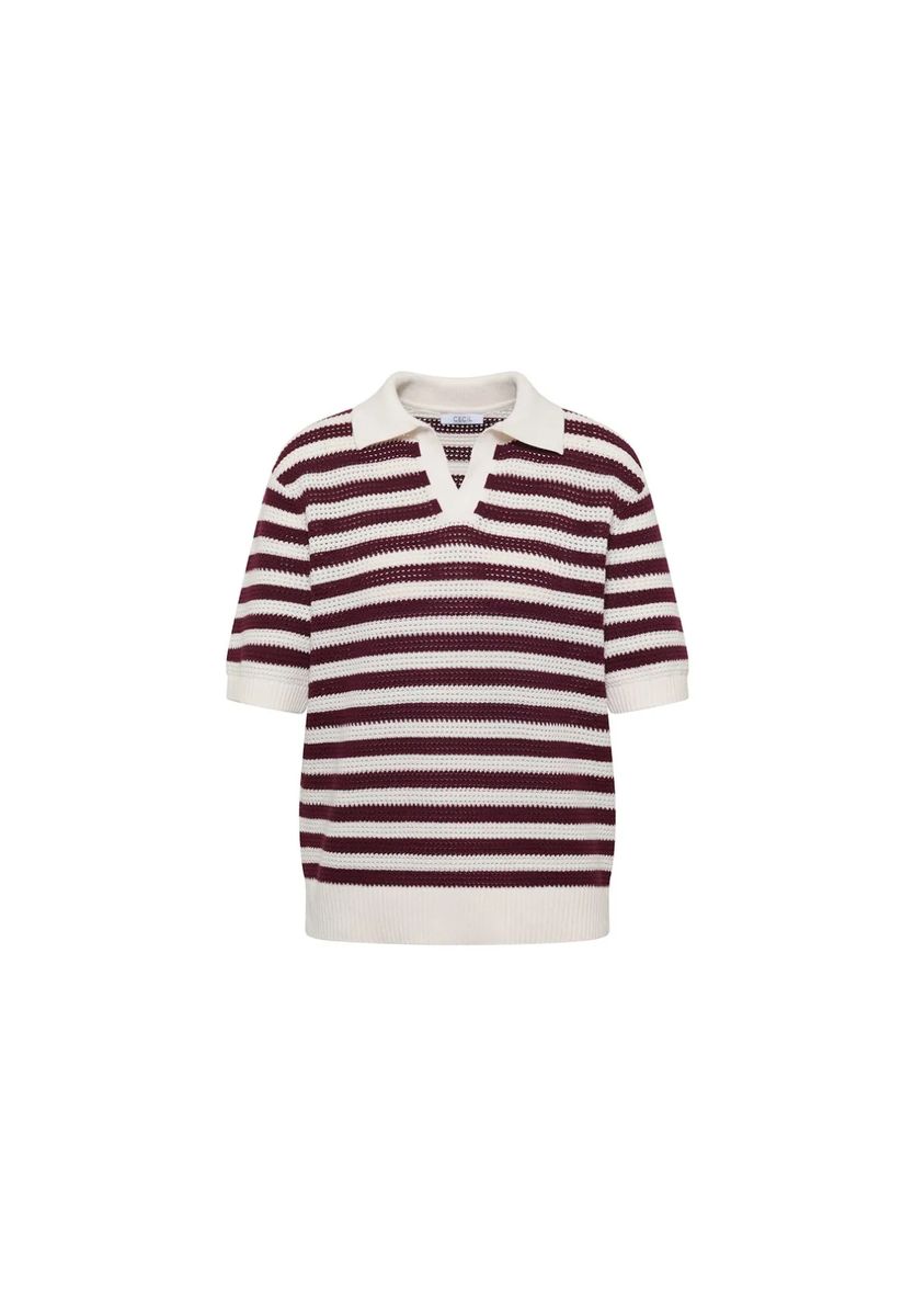 Gestreiftes Mesh-Baumwoll-Polo-Top