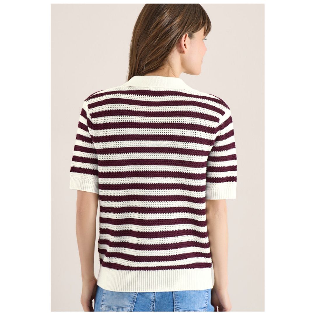 Gestreiftes Mesh-Baumwoll-Polo-Top