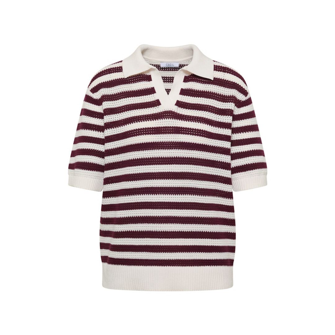 Gestreiftes Mesh-Baumwoll-Polo-Top