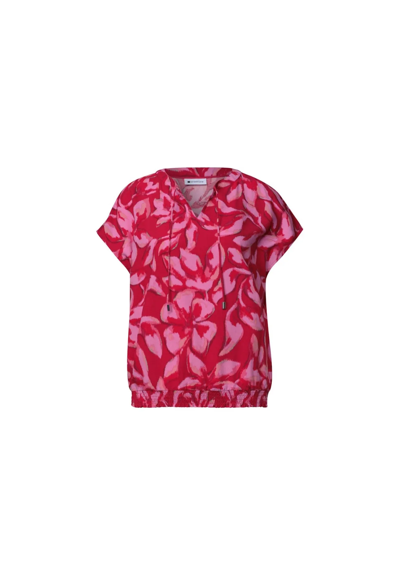 Leuchtende Blumenbluse mit Split-Neck
