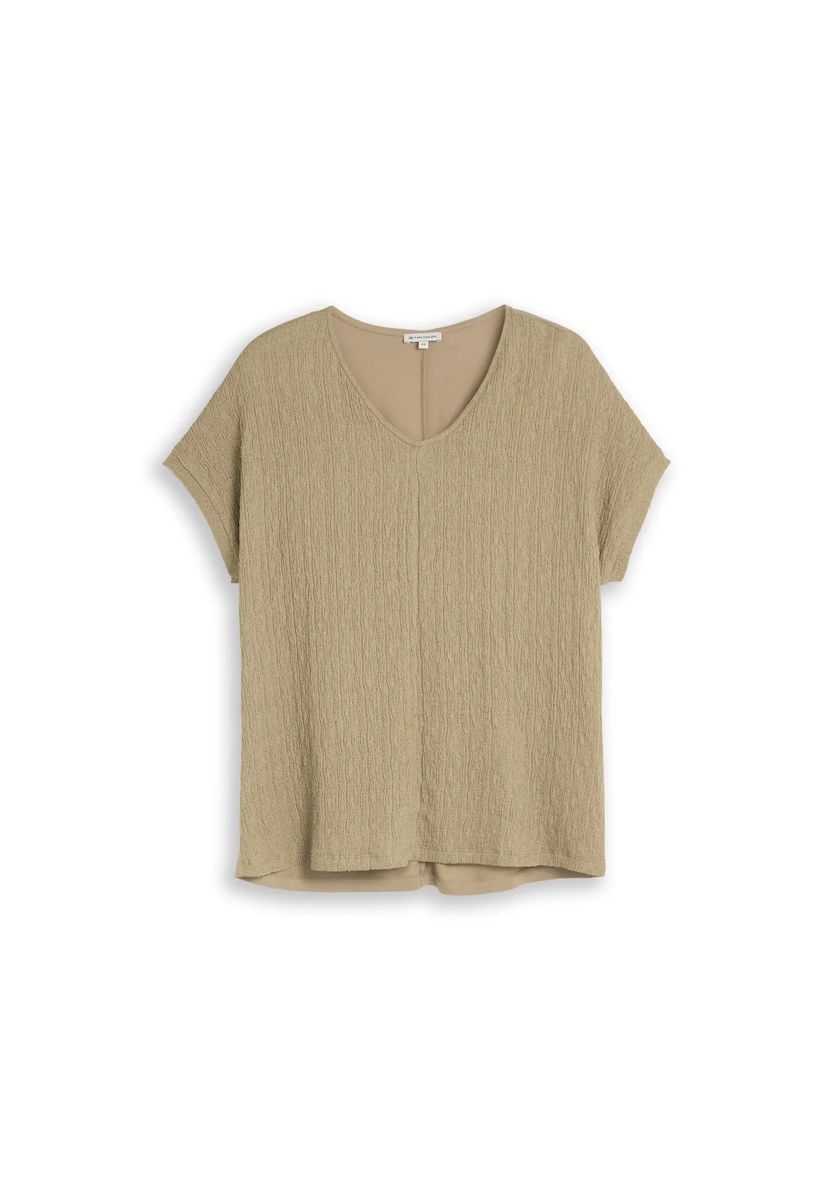 Strukturiertes T-Shirt mit V-Ausschnitt