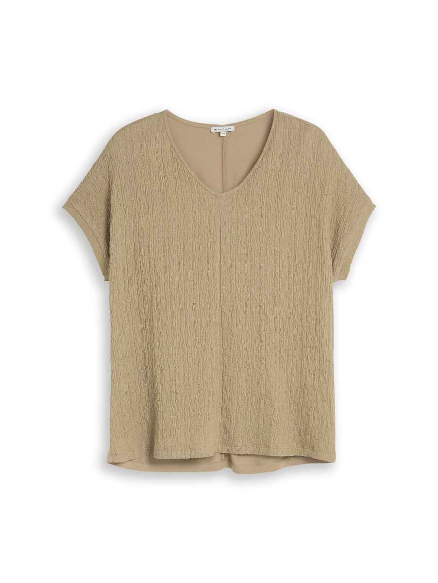 Strukturiertes T-Shirt mit V-Ausschnitt