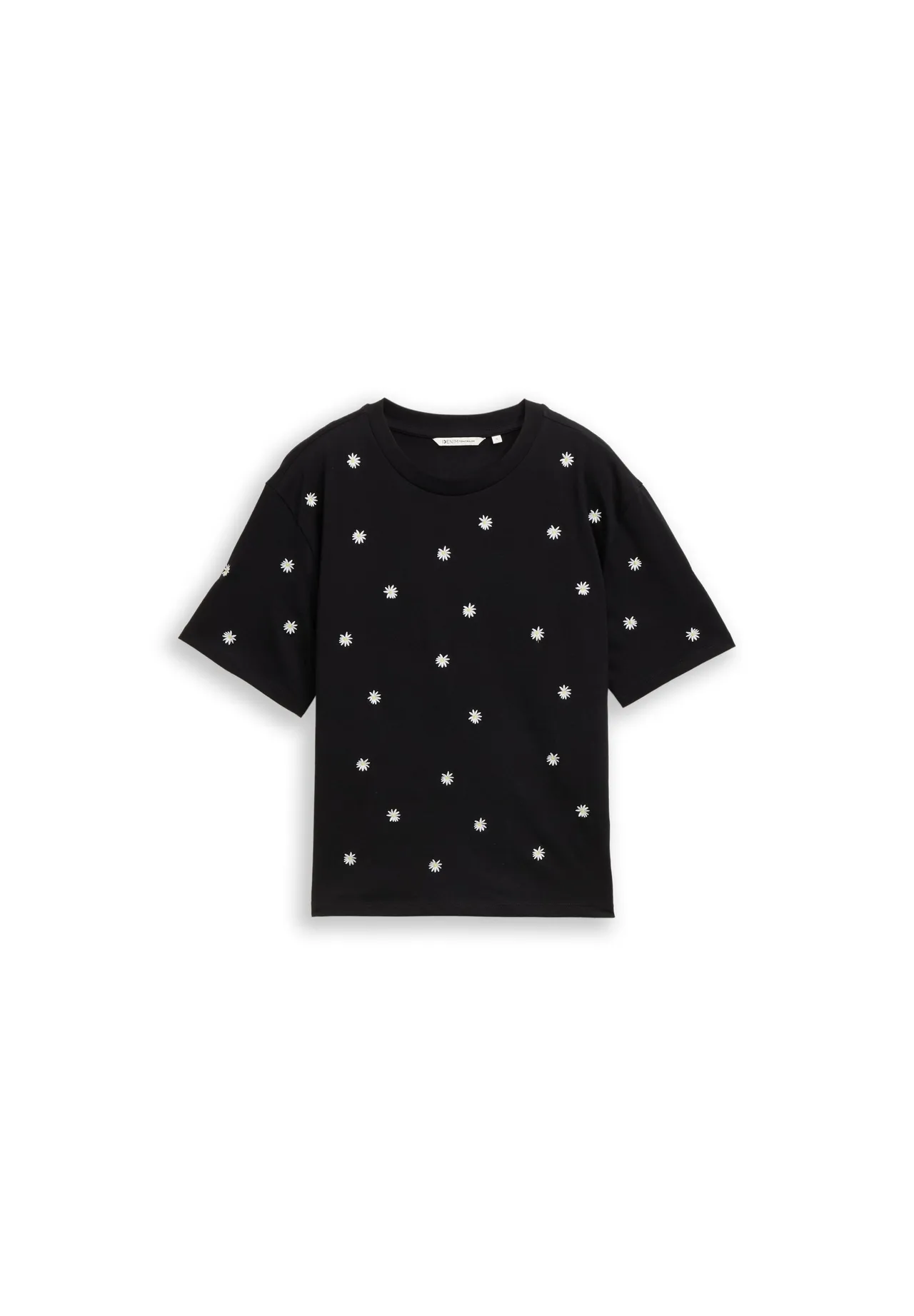Lockeres T-Shirt mit Gänseblümchen-Stickerei