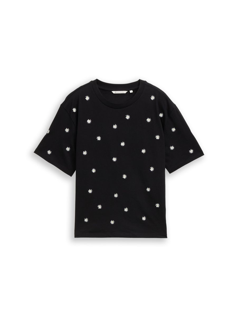 Lockeres T-Shirt mit Gänseblümchen-Stickerei