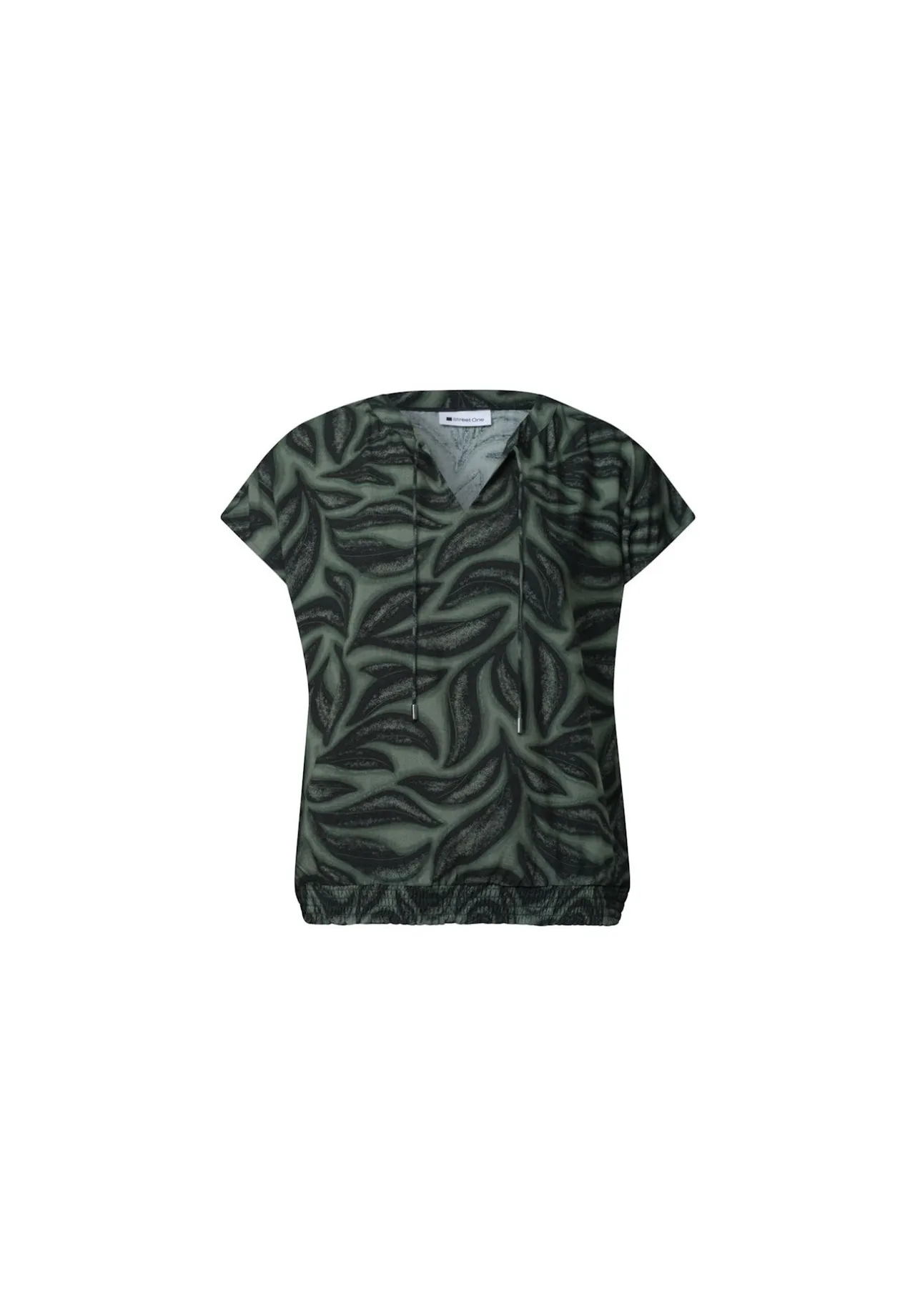 Blusenshirt mit Blattmuster und Smoksaum