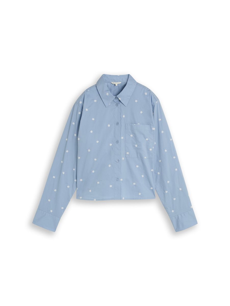 Bestickte kurze Baumwollbluse