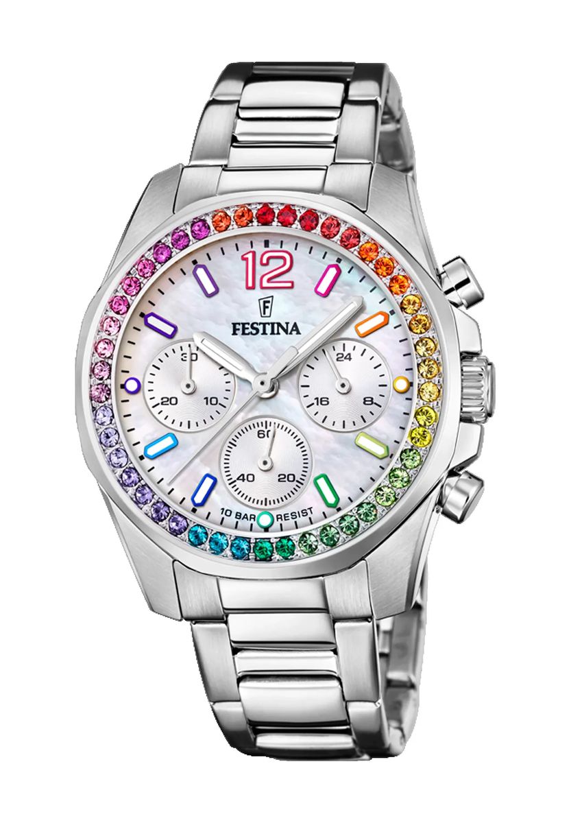 Regenbogen-Kristall Chronograph Armbanduhr