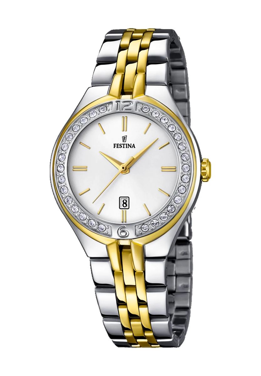 Elegante Bicolor-Uhr mit Kristall-Lünette