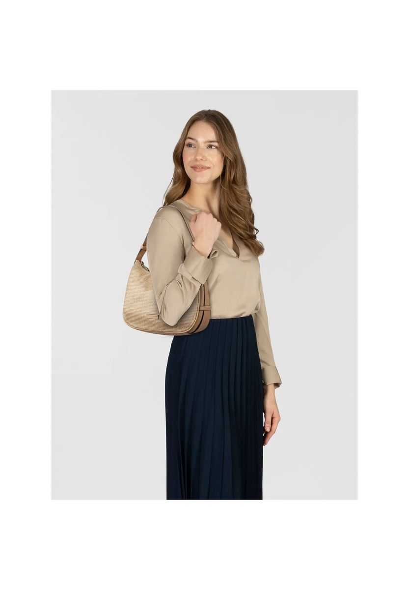 Schultertasche in Stroh-Patchwork-Optik