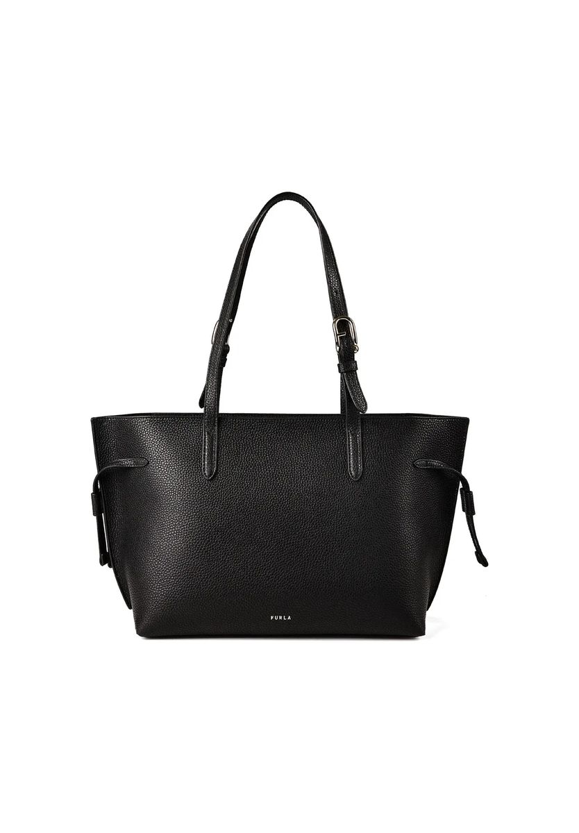 Shopper aus genarbtem Leder mit Seitenbändern