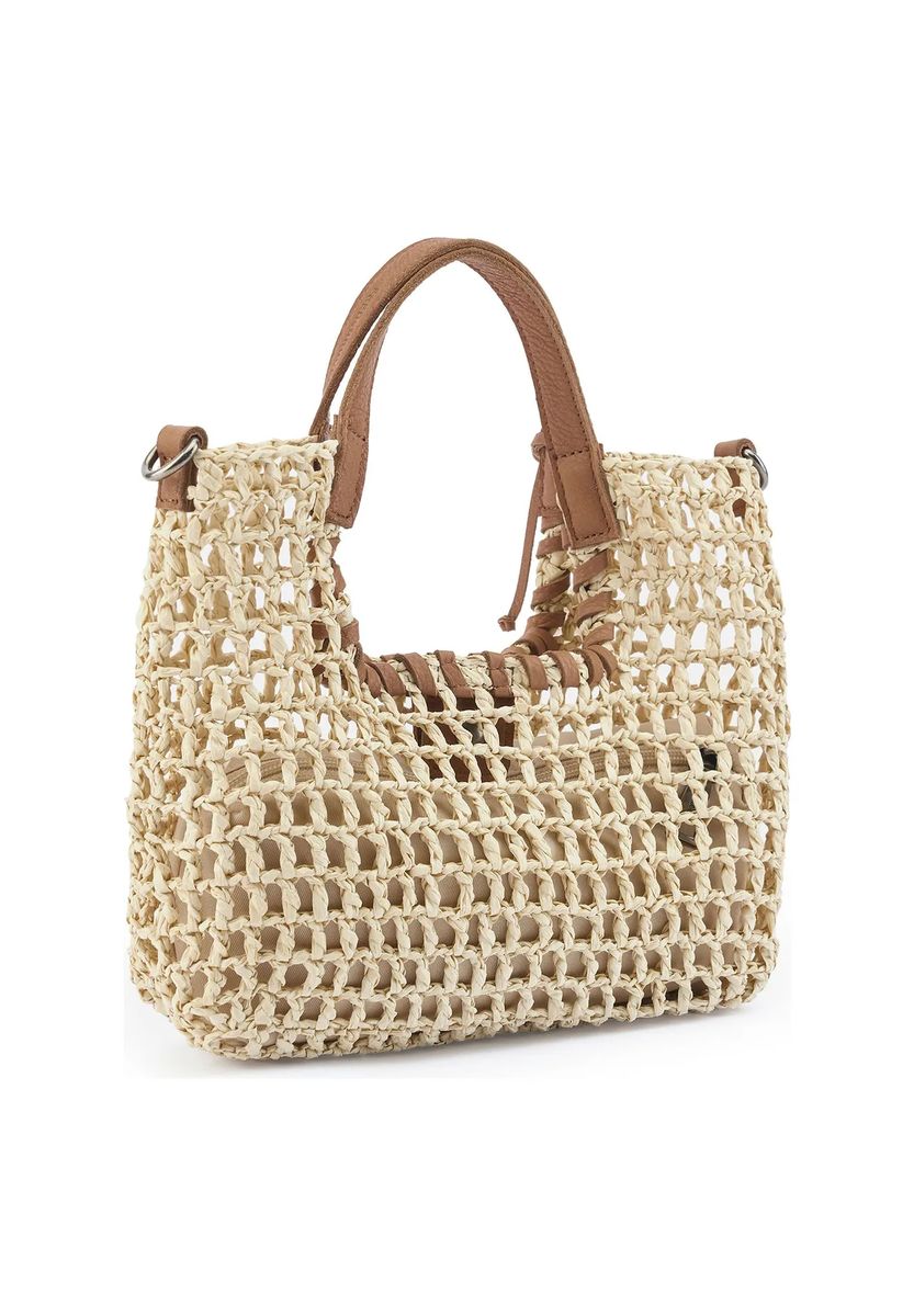 Geflochtene Handtasche mit Blumenanhängern