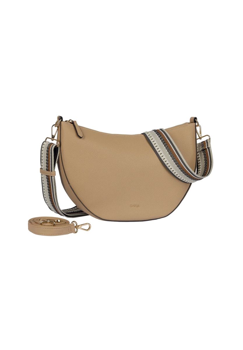 Strukturierte Halbmond-Tasche mit gemustertem Gurt