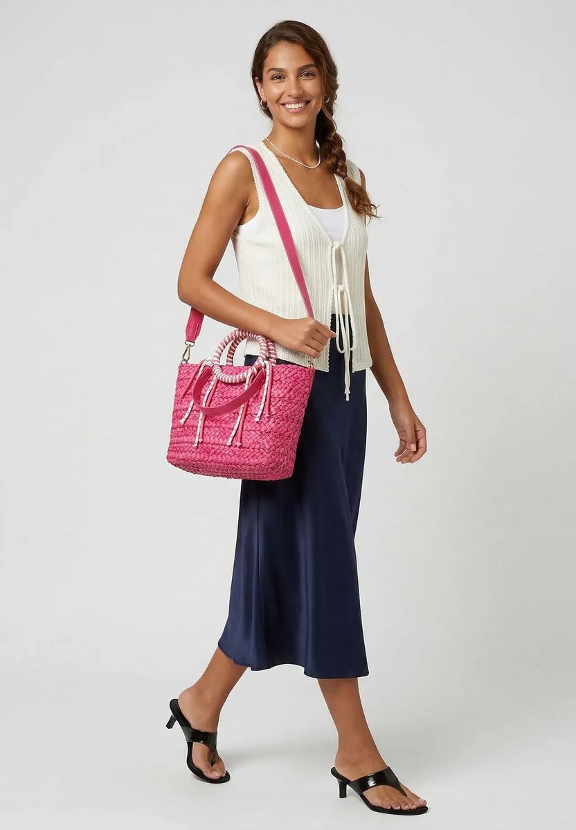 Geflochtene Shoppertasche mit Kontrastgriffen