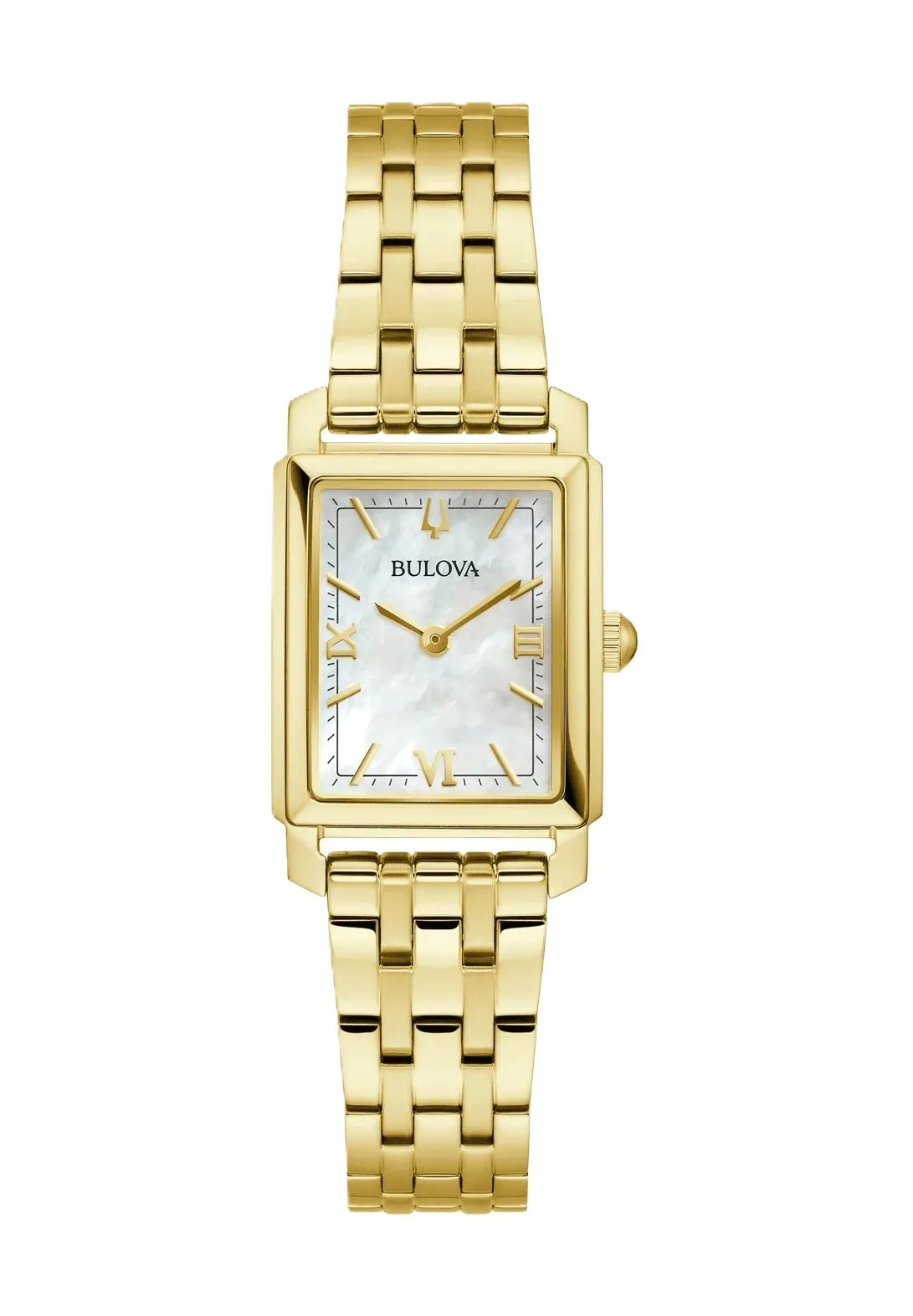 Rechteckige Armbanduhr mit Perlmuttzifferblatt