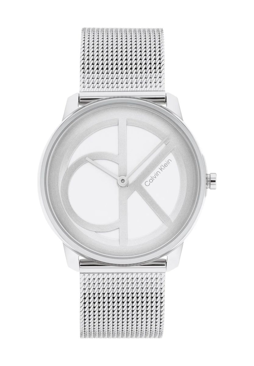 Minimalistische Mesh-Uhr mit Logo-Zifferblatt